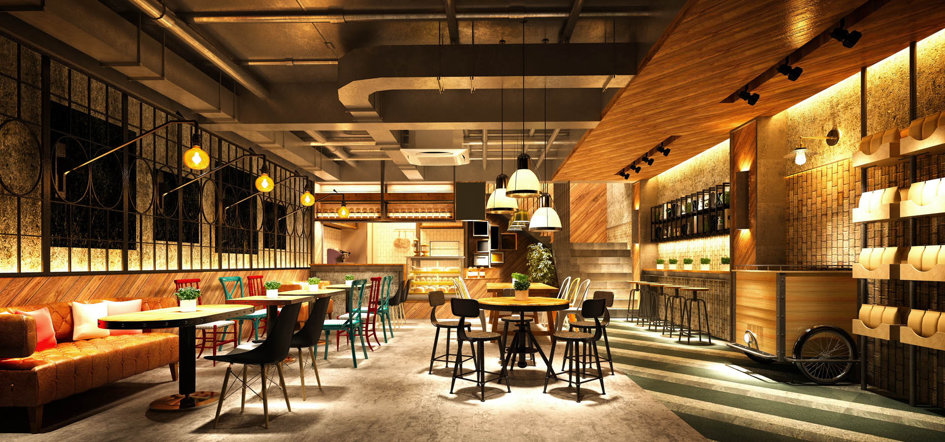 3d render cafe restaurant